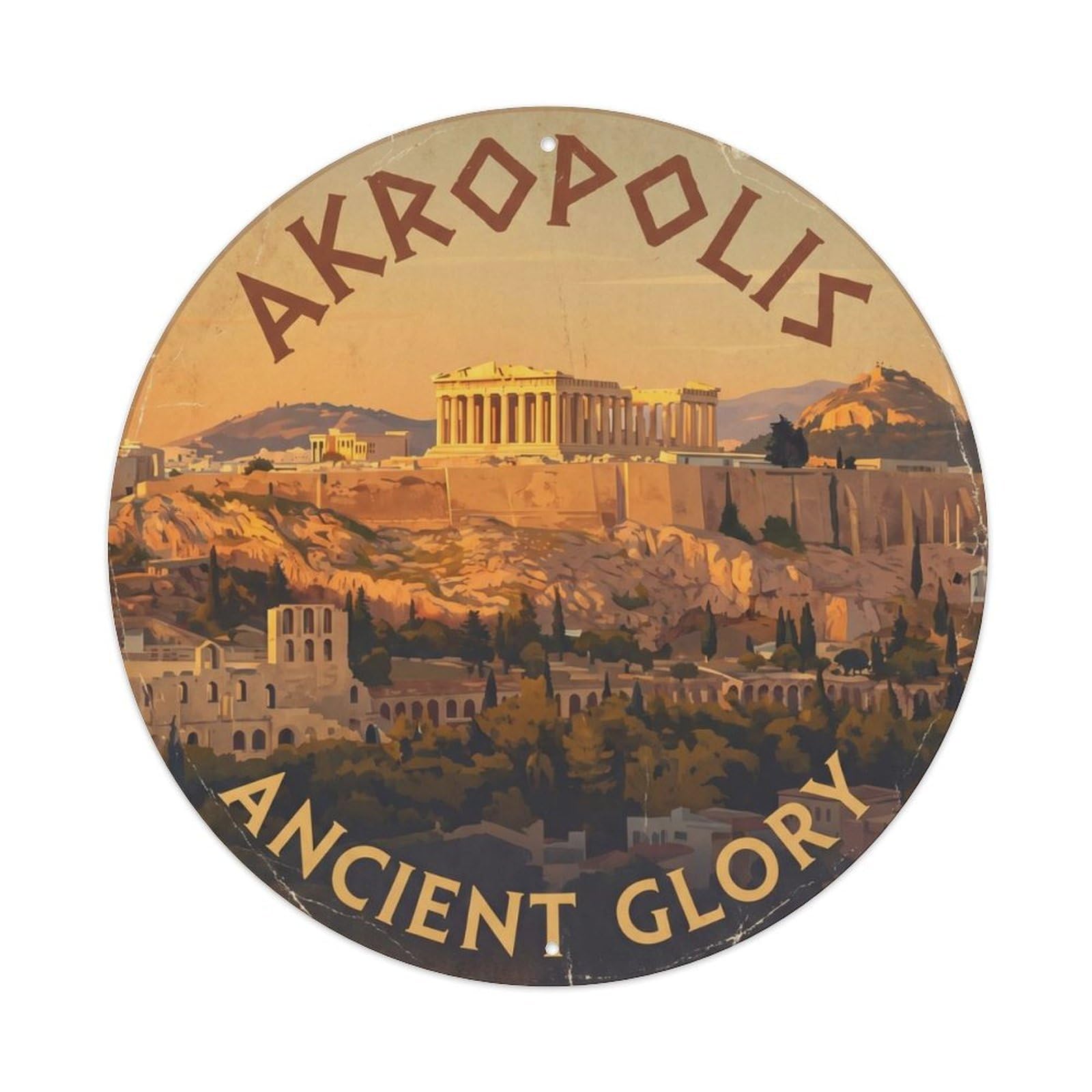 Fqnyr Style Vintage Travel Acropolis Athens Sunset Metal Tin Sign