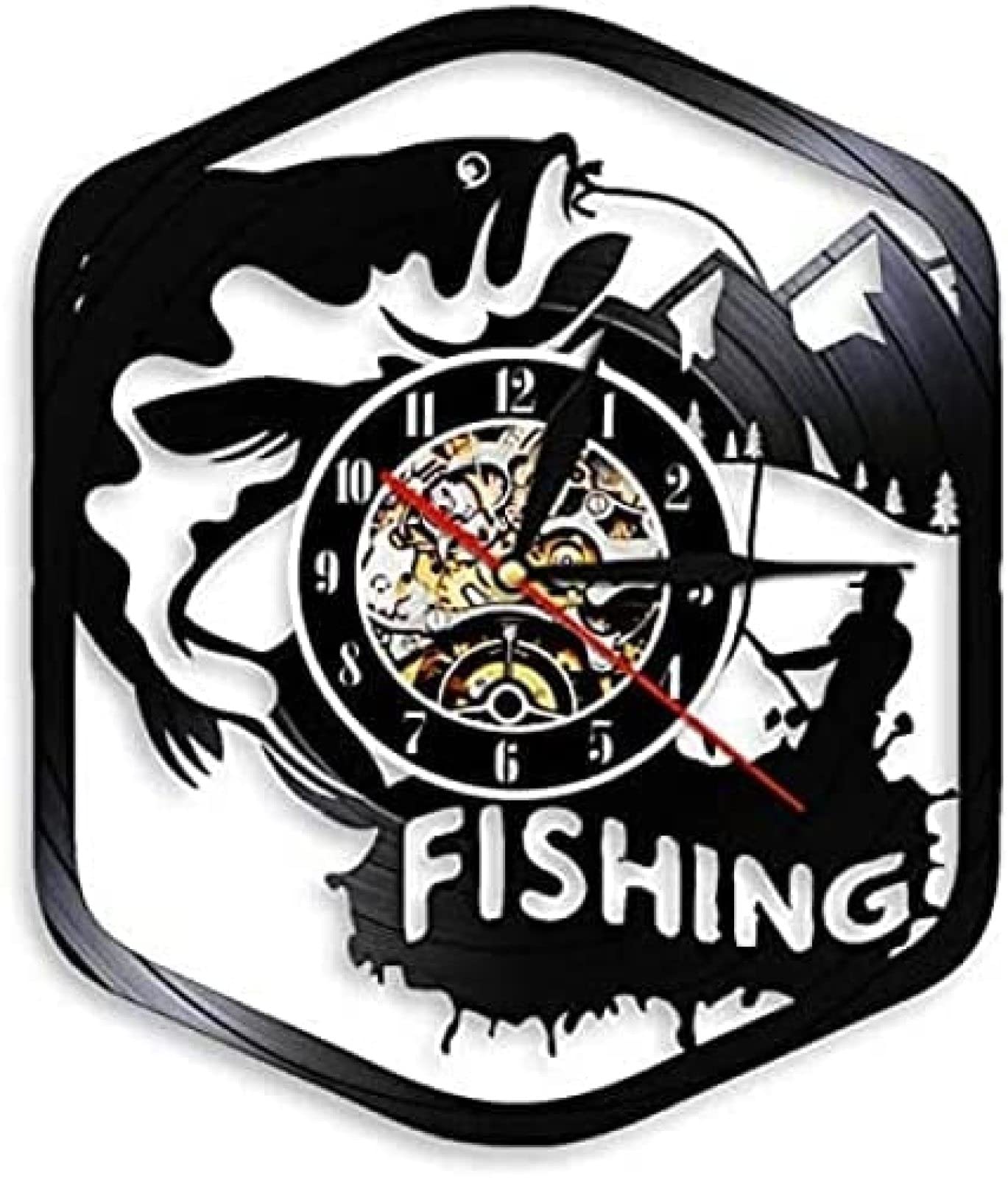 Horloge murale silencieuse pêche en vinyle fin du tic-tac pour le bureau