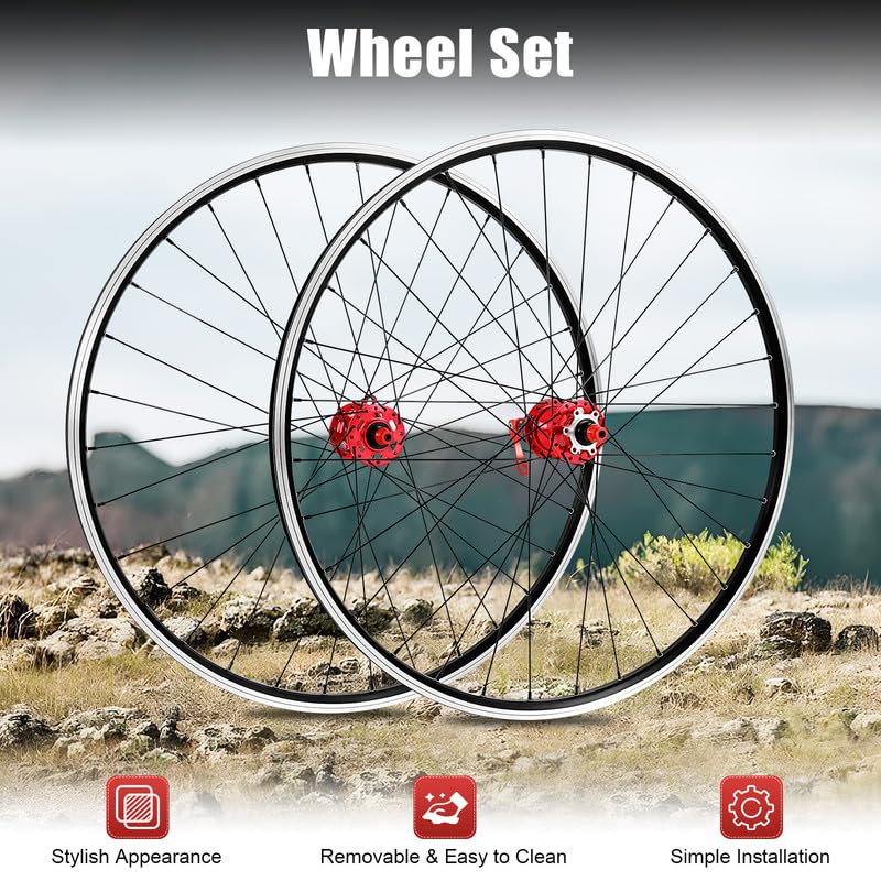 29 pollici MTB ruota anteriore e posteriore per freno a disco, sgancio rapido 100/135 mm, cerchione in alluminio nero con mozzo rosso, cassetta compatibile 7-12 volte