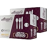 Party Bargains White Plastic Cutlery 720 pcs: 360 Forks, 240 Spoons, 120 Knives. Argyle Design, Heavy Duty & Solid Disposable Silverware Utensils Combo Pack Set for Weddings, Buffets, Luncheons