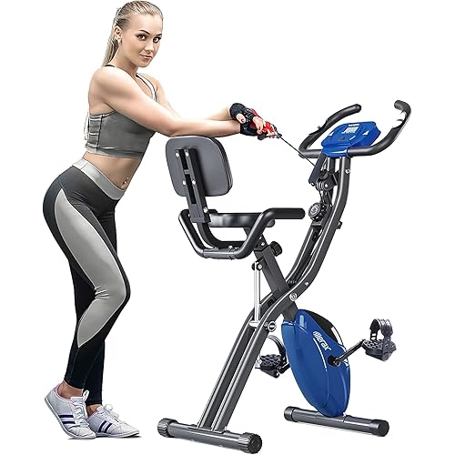 Merax 3 in 1 Adjustable Folding Exercise Bike Convertible Magnetic Upright Recumbent Bike with Arm Bands
