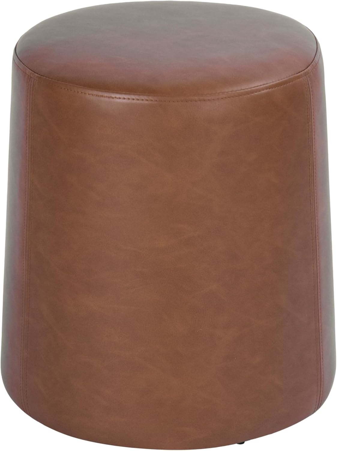 Spatial Order Faux Leather Organic Shape Ottoman (No Lid, Seat Only) | HomePop Home Décor | Round Pouf Foot Rest – Chestnut Faux Leather Faux Leather