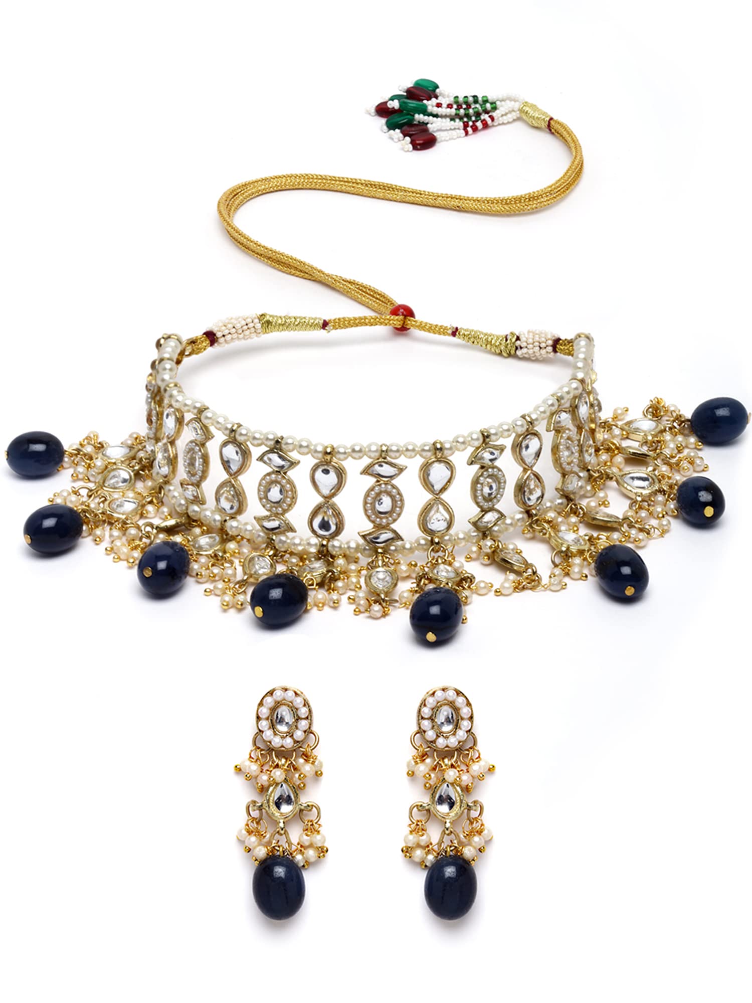Karatcart Gold Plated Blue Tumble Choker Necklace Set - Womens (B0B7DSYP2M) Amazon Price History, Amazon Price Tracker