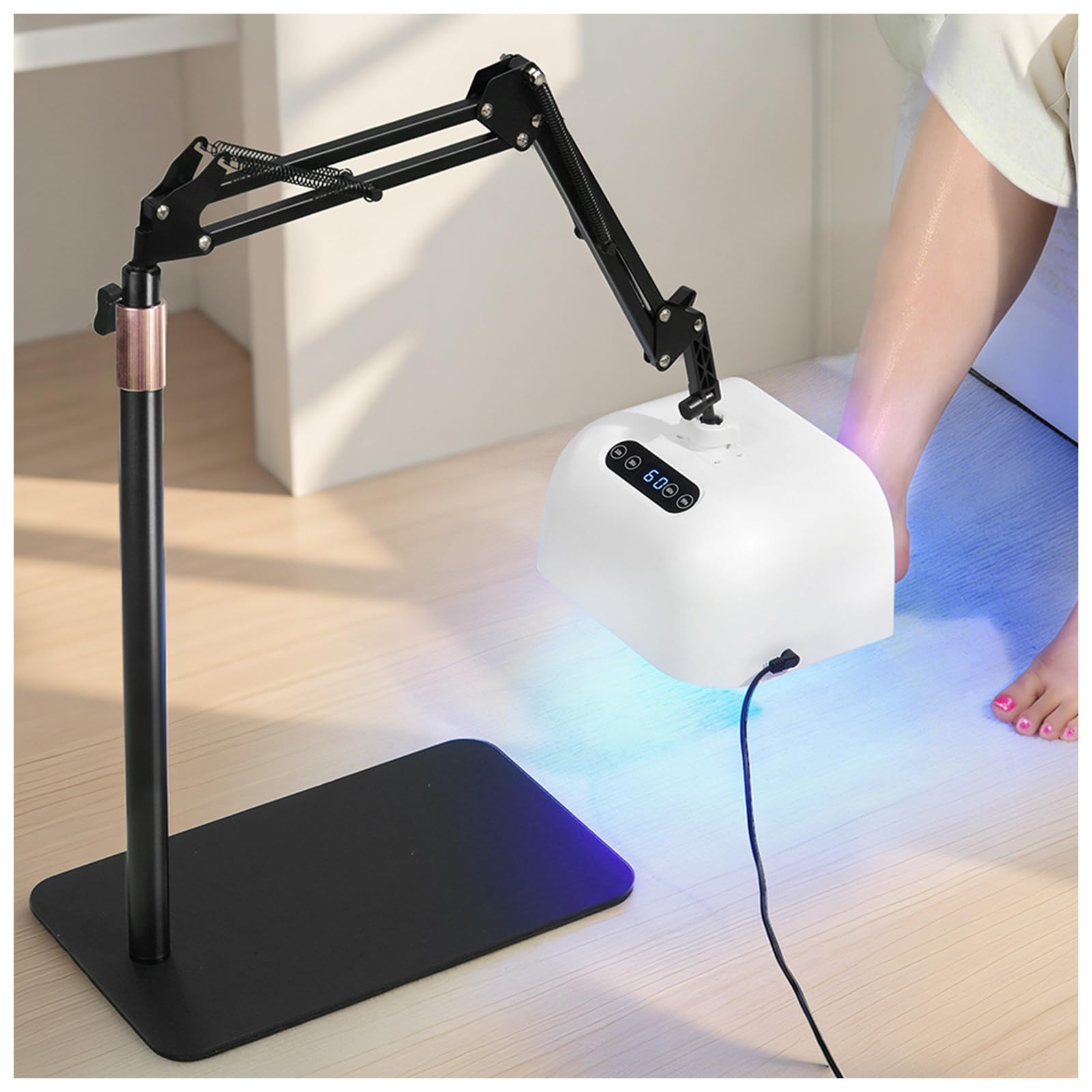 Lampa do Pedicure ze Stojakiem, Lampa UV LED do Utwardzania Żelu | Do Salonu lub Domu, Suszarka 48 W z Akumulatorem, 33 Diody LED, 4 Timery i Obrotowy Stojak do Manicure i Pedicure