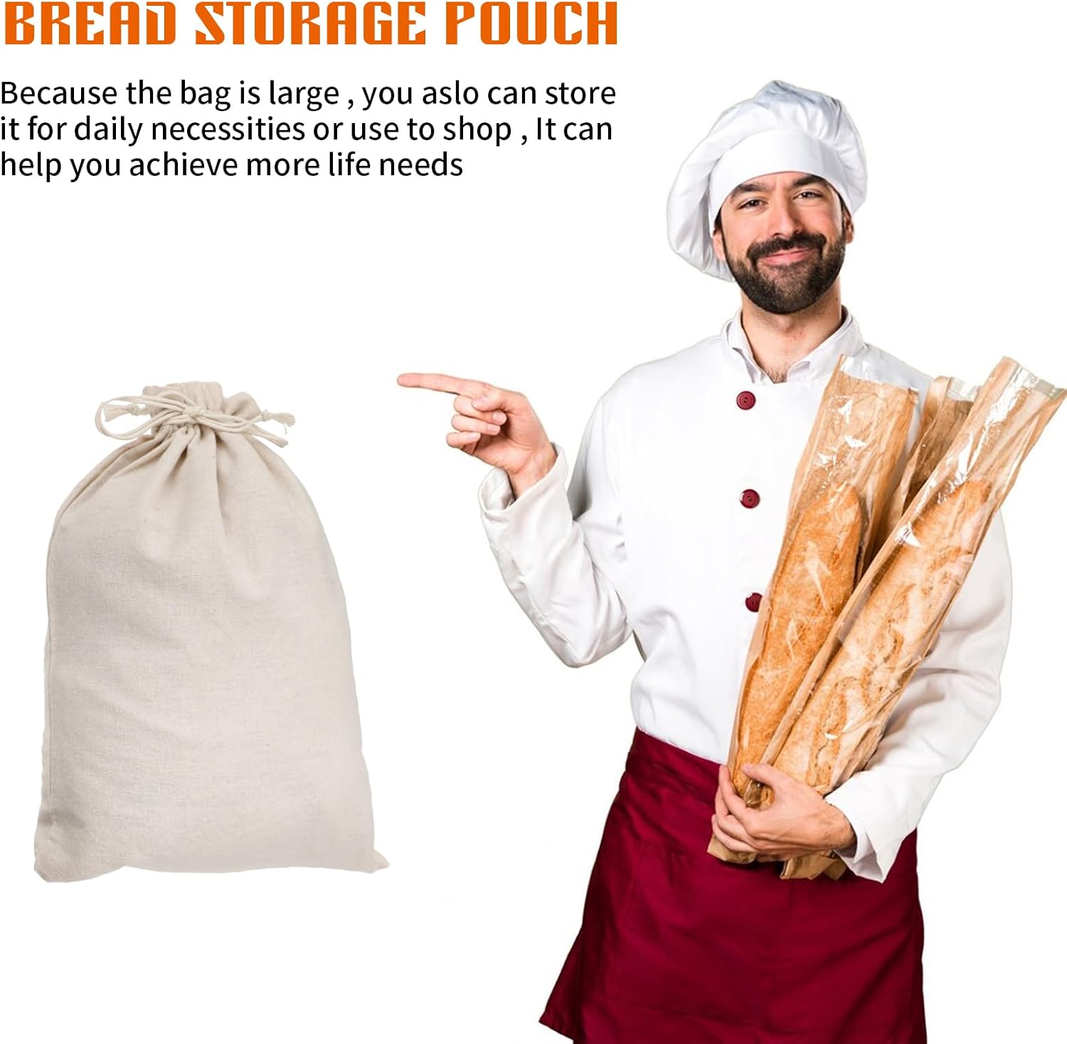 Linen Large Drawstring Storage Bags, 2Pcs Reusable 12 x 16 in Cotton Bread Bags Keeps Bread Fresh for Dinner Party & Bakery