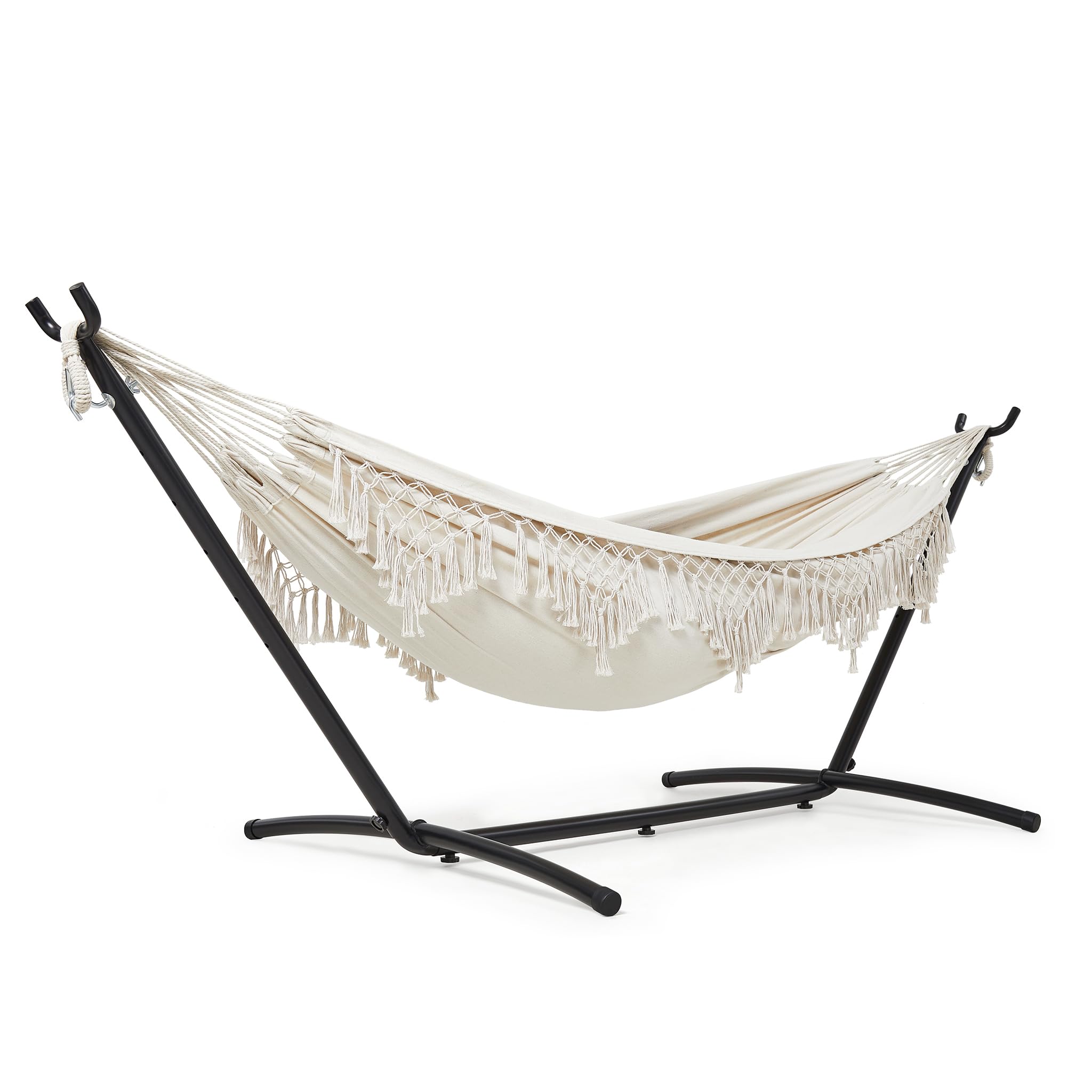 Mondeer Amaca per 2 Persone con Telaio, Amaca da Giardino Portatile con Telaio Separato, Amaca Doppia in Stile Bohémien con Telaio in Ferro Regolabile e Resistente per Terrazze, Patii e Giardini