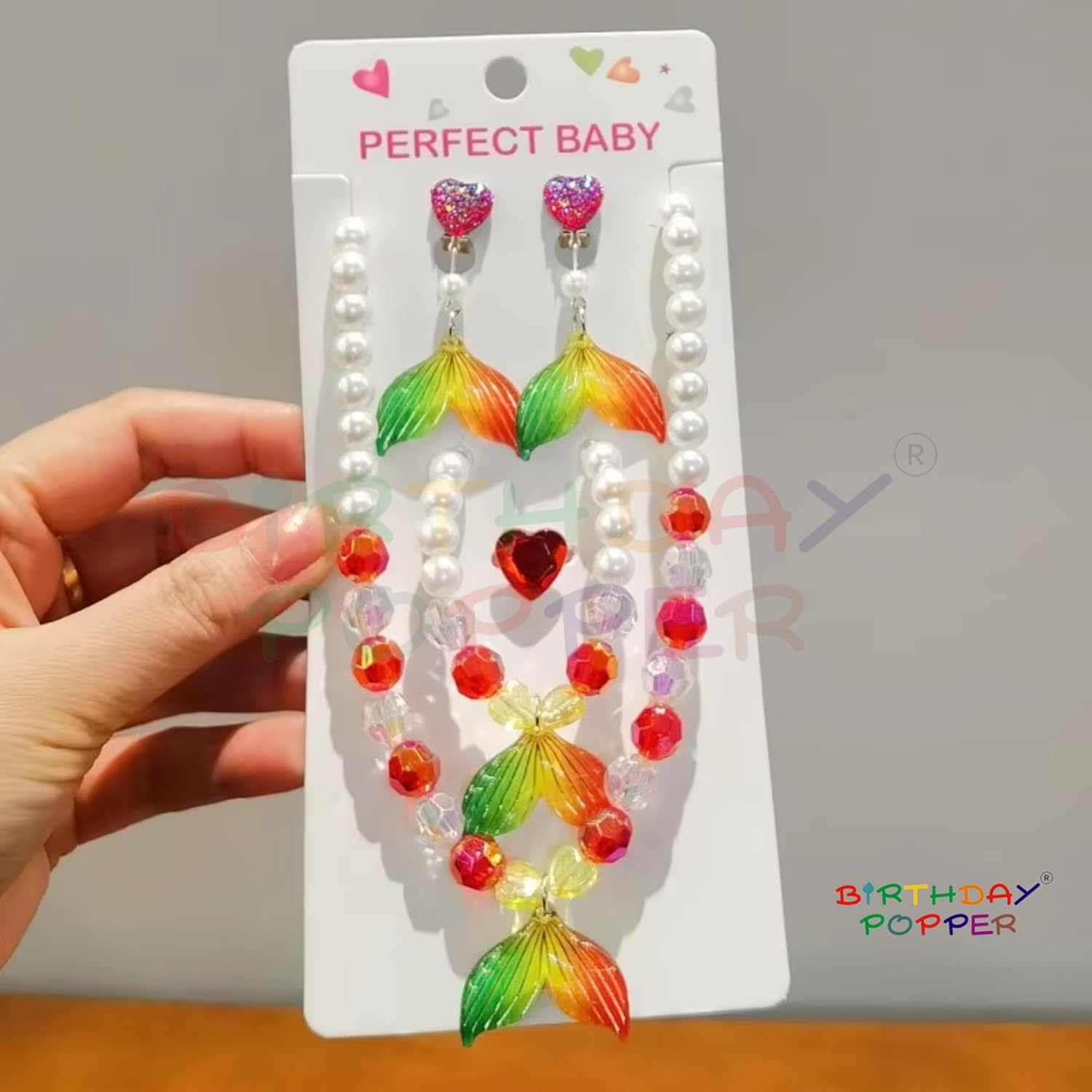 Birthday Popper Jewellery Set as Birthday Return Gifts for Girls | Set of 10 | Pearl Bead Necklace, Bracelet, Earrings & Ring – Party Costume Accessories for Kids