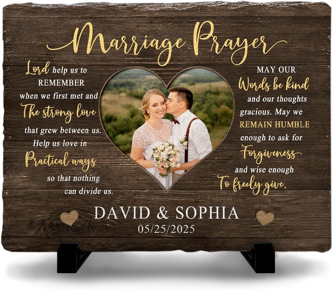 God Gave Me You Rock Photo Plaque - Personalized Picture Plaque, Christian Couple Gift for Wedding, Anniversary, Valentine’s Day, Romantic Keepsake