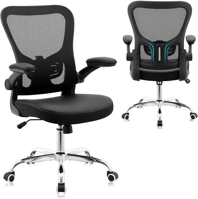 MidBack Ergonomic Office Chair,Leather Cushion Desk Chair,Mesh