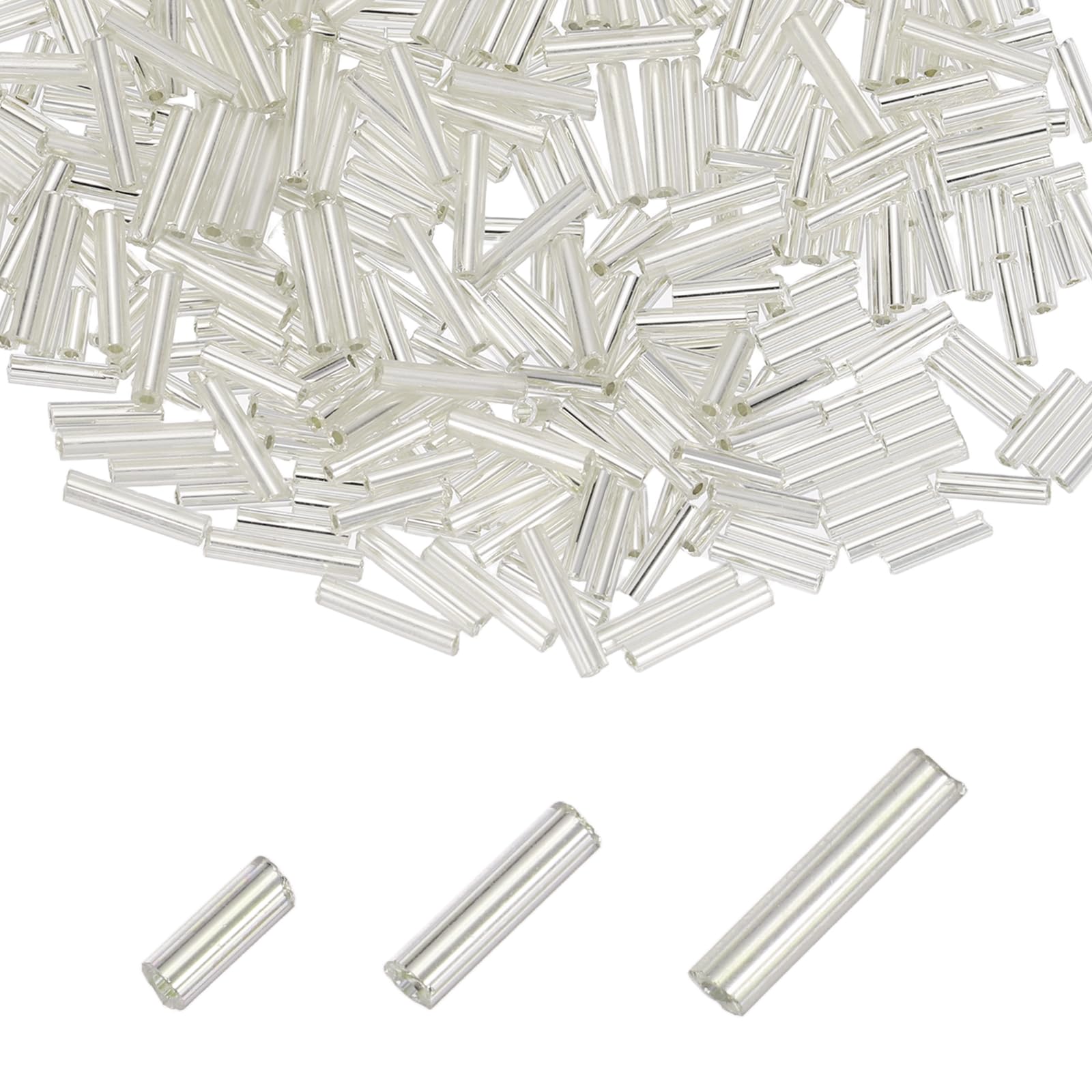 sourcing map 2000pcs Glass Bugle Beads 4/6/9mm Long Tube Cylinder Beads for Embroidery Sewing on Fabric Felt Ornaments Jewelry Plants Making, Silver