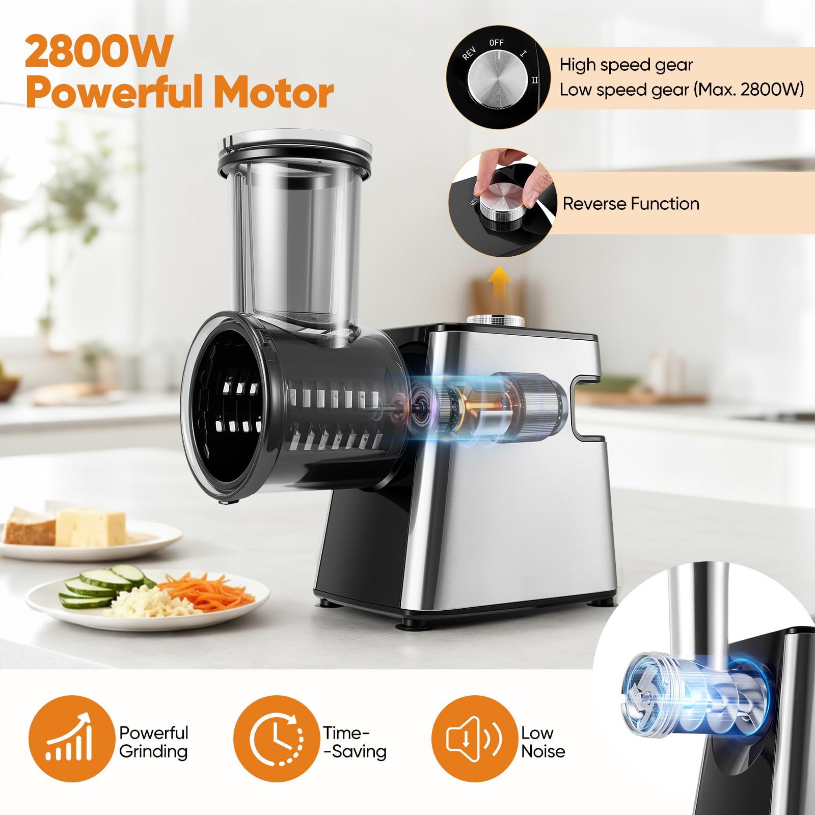 Hachoir à viande électrique,poussoir à saucisses,hachoir à viande et râpe à légumes électrique en acier inoxydable 2800W max,3 plaques de broyage,coupe-légumes avec 5 lames à trancher Kubbe