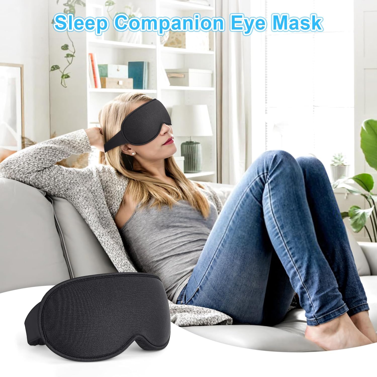NPET Women Chic Black Sleep Eye Mask, 3D Cutting Fabric Fitting Eye mask, 100% Light Block Sleeping Eye Mask for Women Men Gifts Countoured Cup Birthday Use Soft Concealed Adjustment Strap Eye Mask