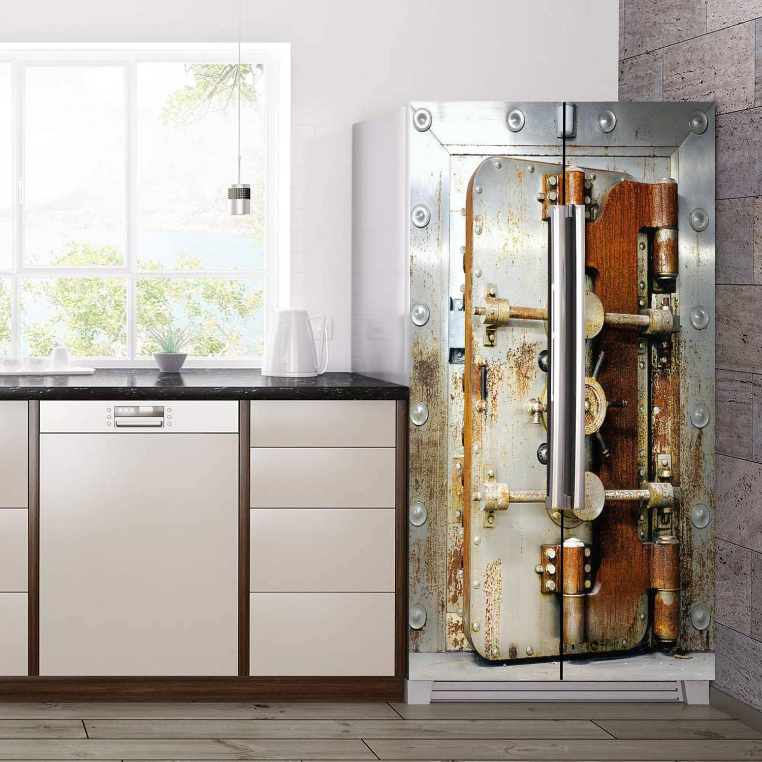 Fridge Wraps Full Cover Stickers - Vintage Map Design, Waterproof PVC, Peel & Stick For Kitchen Fridge Doors (3 Sizes)
