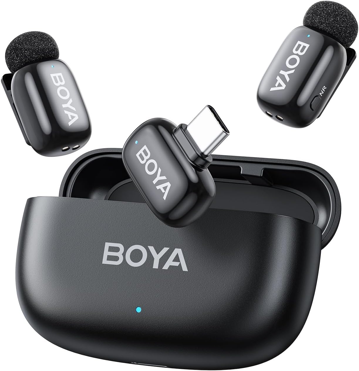 BOYA mini 2 Wireless Lavalier Microphone for iPhone 15/16/17 & Android, AI Noise Reduce, Safety Track, Smart App Control, 30H Battery Life&Charge Case for YouTube Podcast Vlog TikTok(USB-C, Black) - USB-C(Black)
