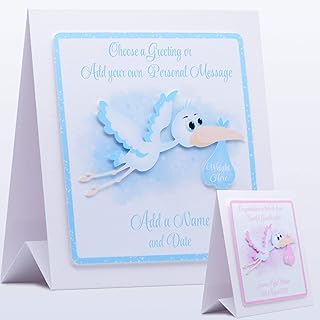 Personalised New Baby Girl Card - Personalised Baby Boy Card - Personalised New Grandson Card - New Baby Card Personalised - 3D Stork Keepsake Card