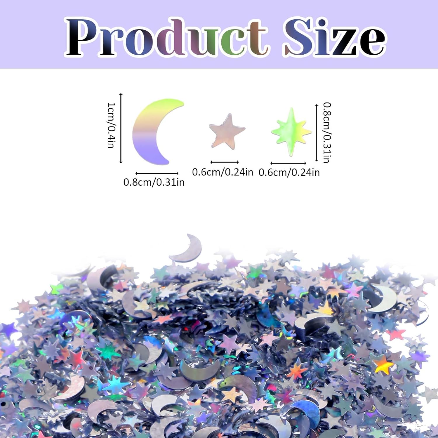 4000 PCS Moon Star Confetti for Table, Glitter Star Confetti, Laser Paper Rainbow Foil Confetti Moon Stars Glitter Scatter for Wedding Party Birthday Festival Decorations - Image 2