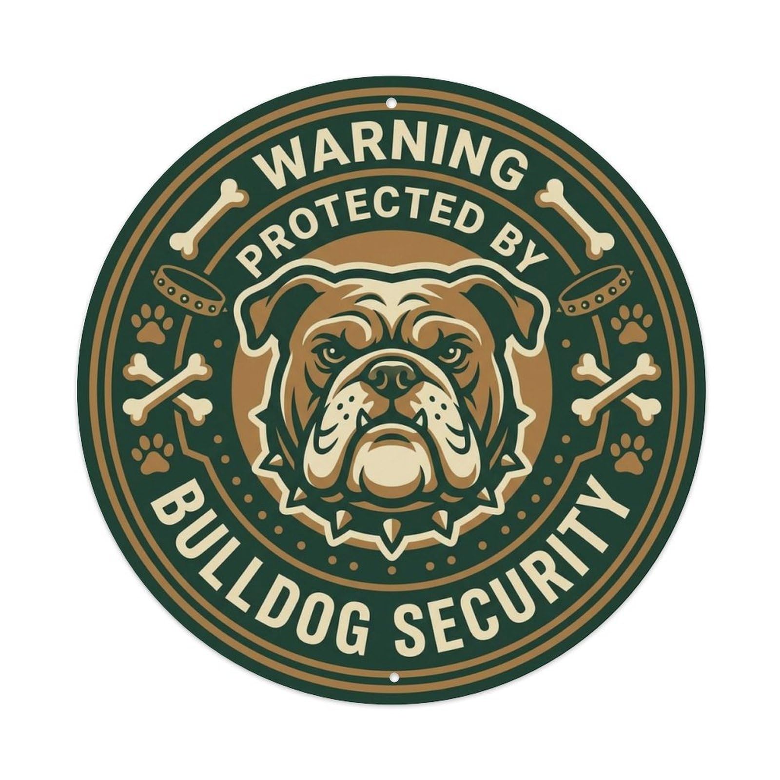 Bulldog Dog Security Warning Forest Gold Metal Tin Sign