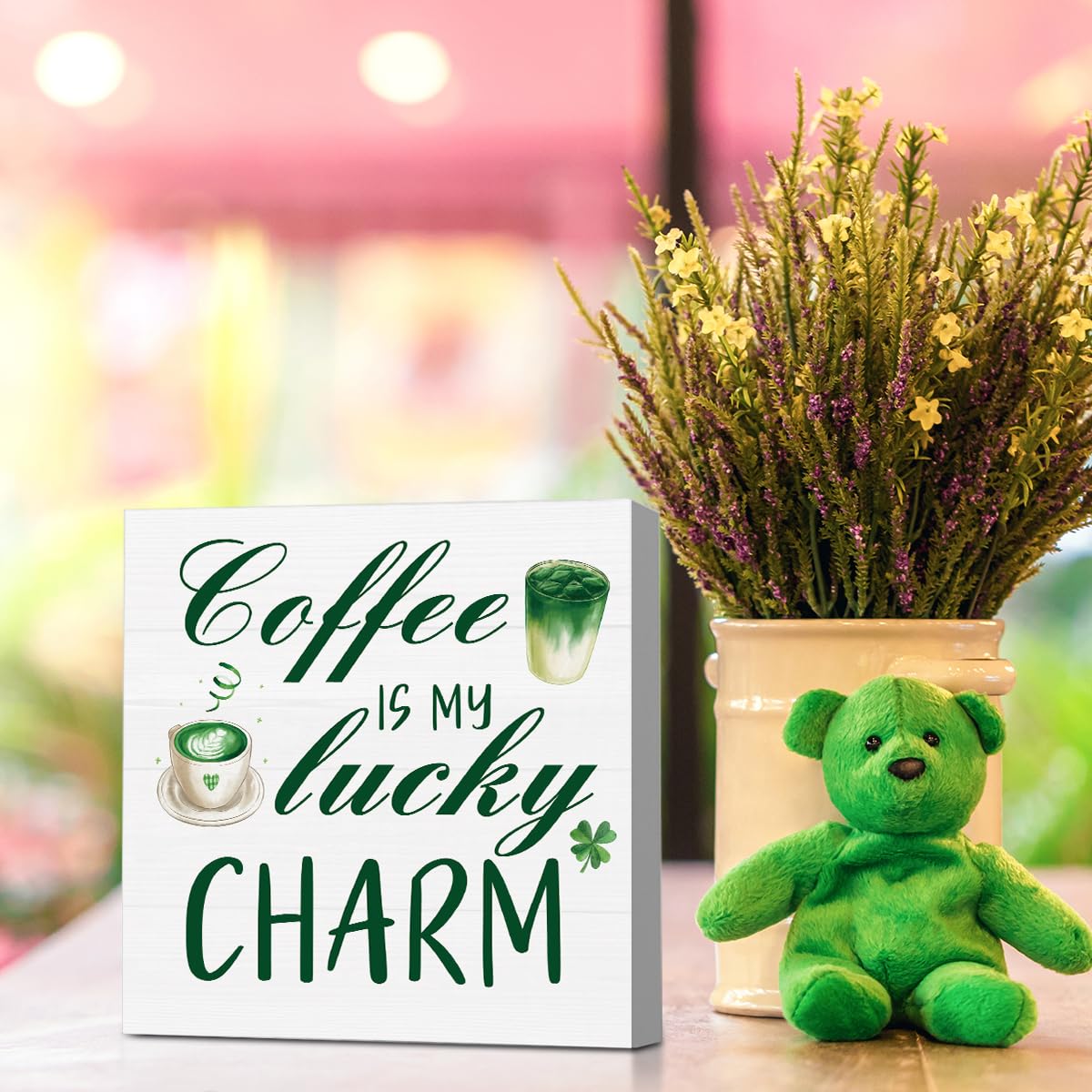 St. Patrick's Day Wooden Box Sign - 5x5 Inch Home & Desk Decor, Tabletop Decoration For Office Or Shelf