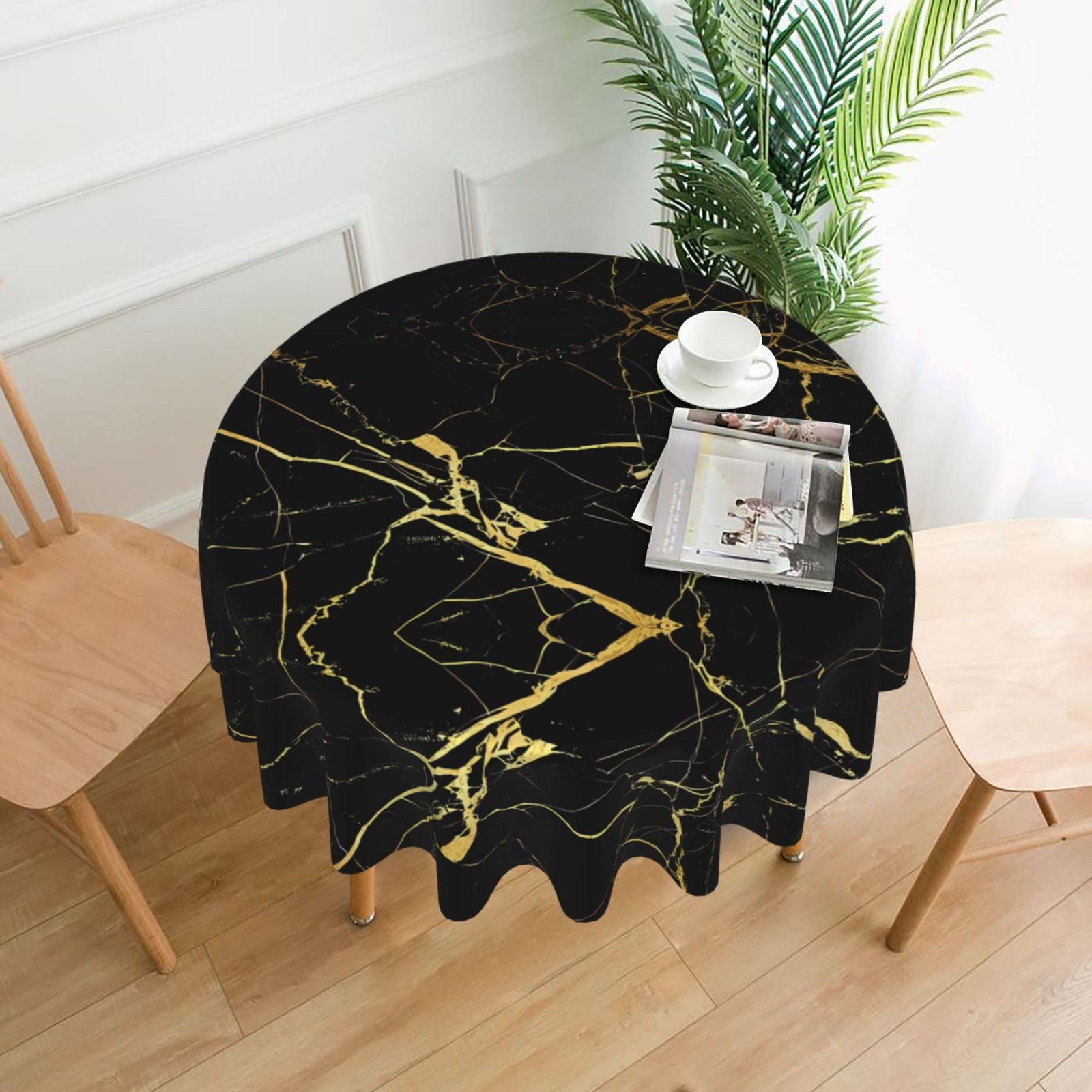 hhxvcv Black Gold Marble Round Tablecloth – Dining Table Cover
