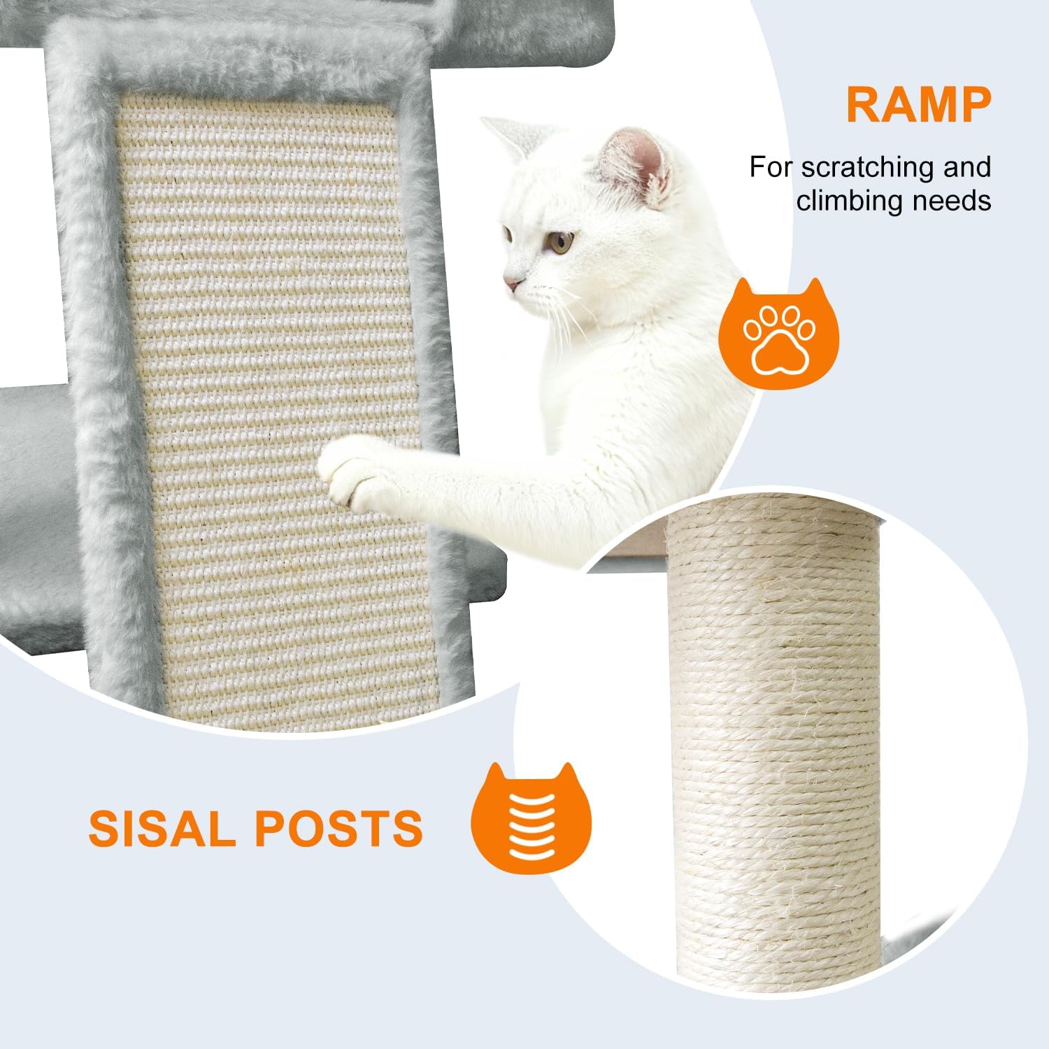 82" Tall Cat Tree,Giant Cat Tree for Indoor Cats Large Adult, Heavy Duty Cat Tree Tower, Extra Large Cat Trees with Scratching Posts, Cat Condos, Hammock,Top Perch,Ramp (Light Grey)