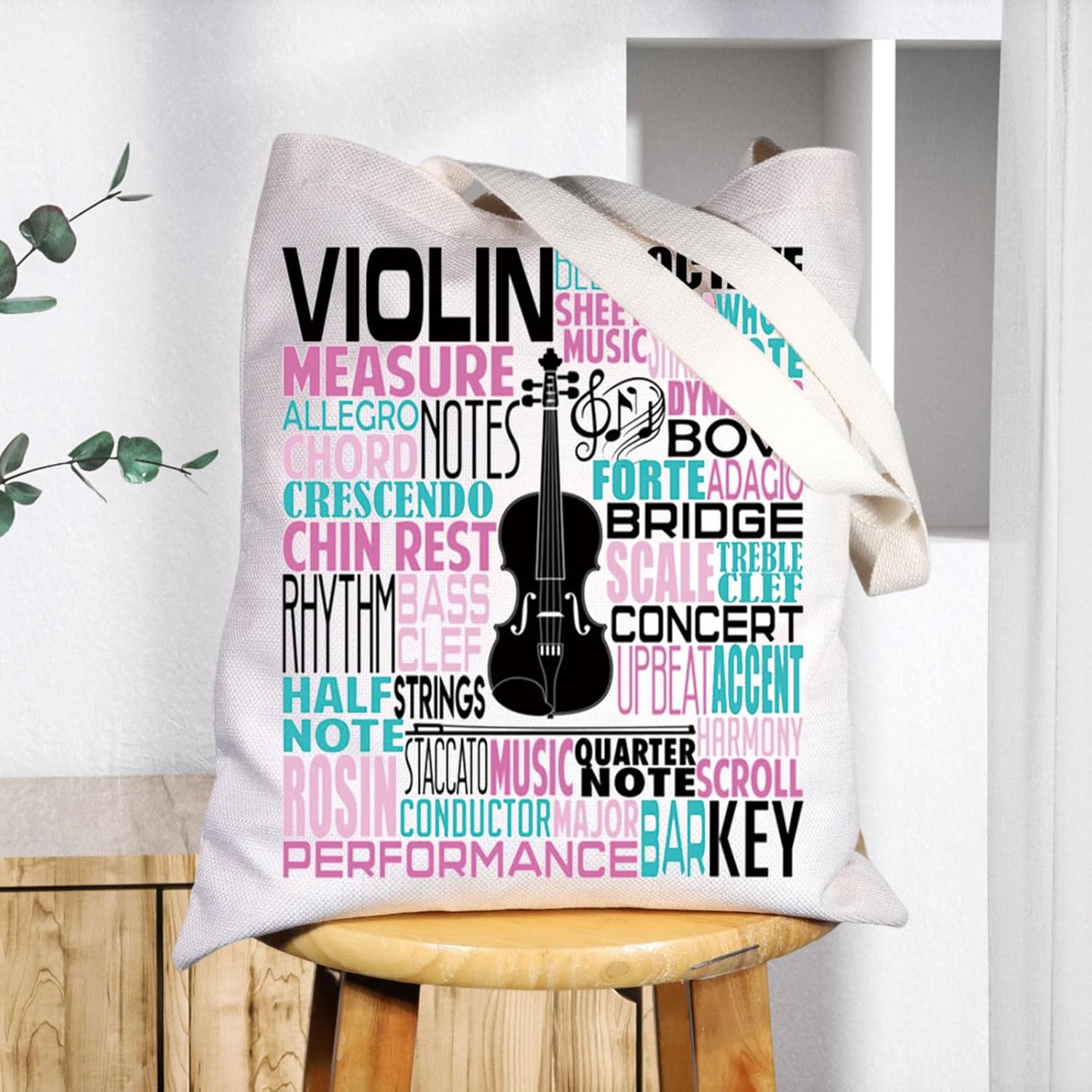 BWWKTOP Violinist Canvas Tote Bag Violin Lover Gift Violin Player Shoulder Bag Violins Music Teacher Gift image 5