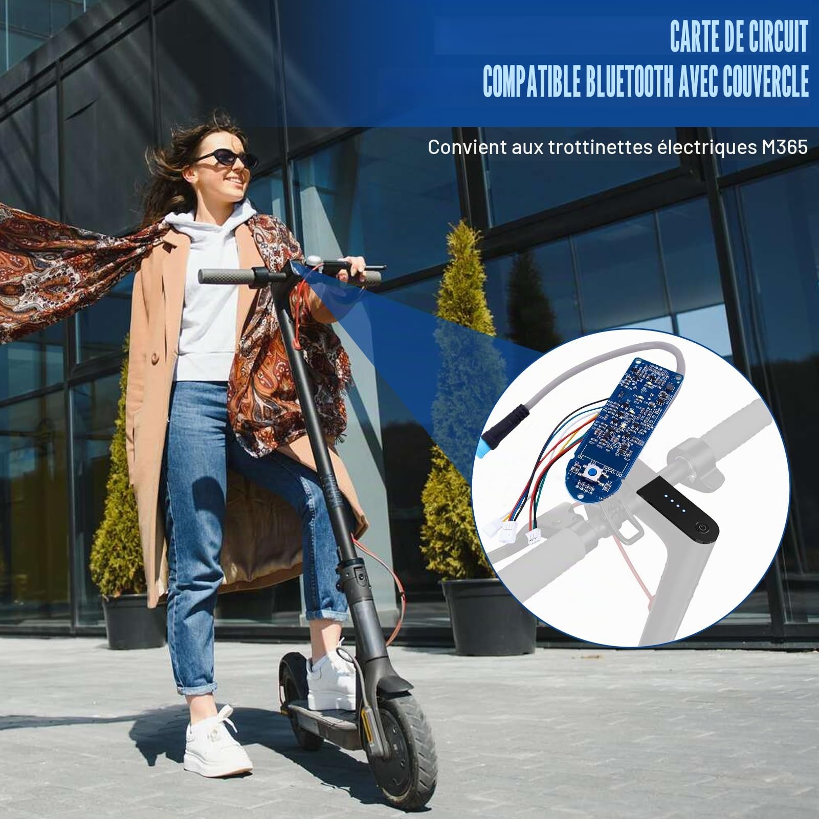 Tableau de Bord de Trottinette Électrique avec Cache pour Xiaomi M365, Remplacement de Carte de Circuit Imprimé Bluetooth de Scooter Électrique Affichage Clair des Données