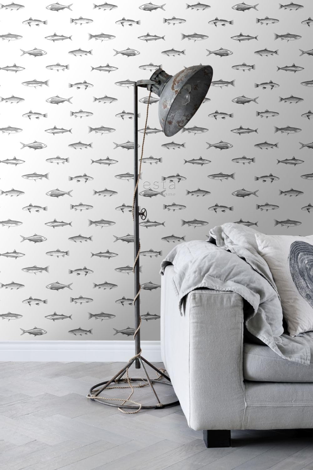 papier peint poissons blanc et noir 53 cm x 10.05 m - ESTAhome