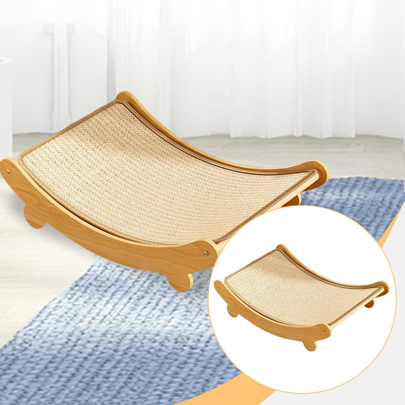 Cama para Gatos con Tablero de Rascar Madera Fuerte Y Funcional Almohadilla para Jugar Y Dormir Superficie Protectora contra Arañazos en Mueb, Sisal, Grande