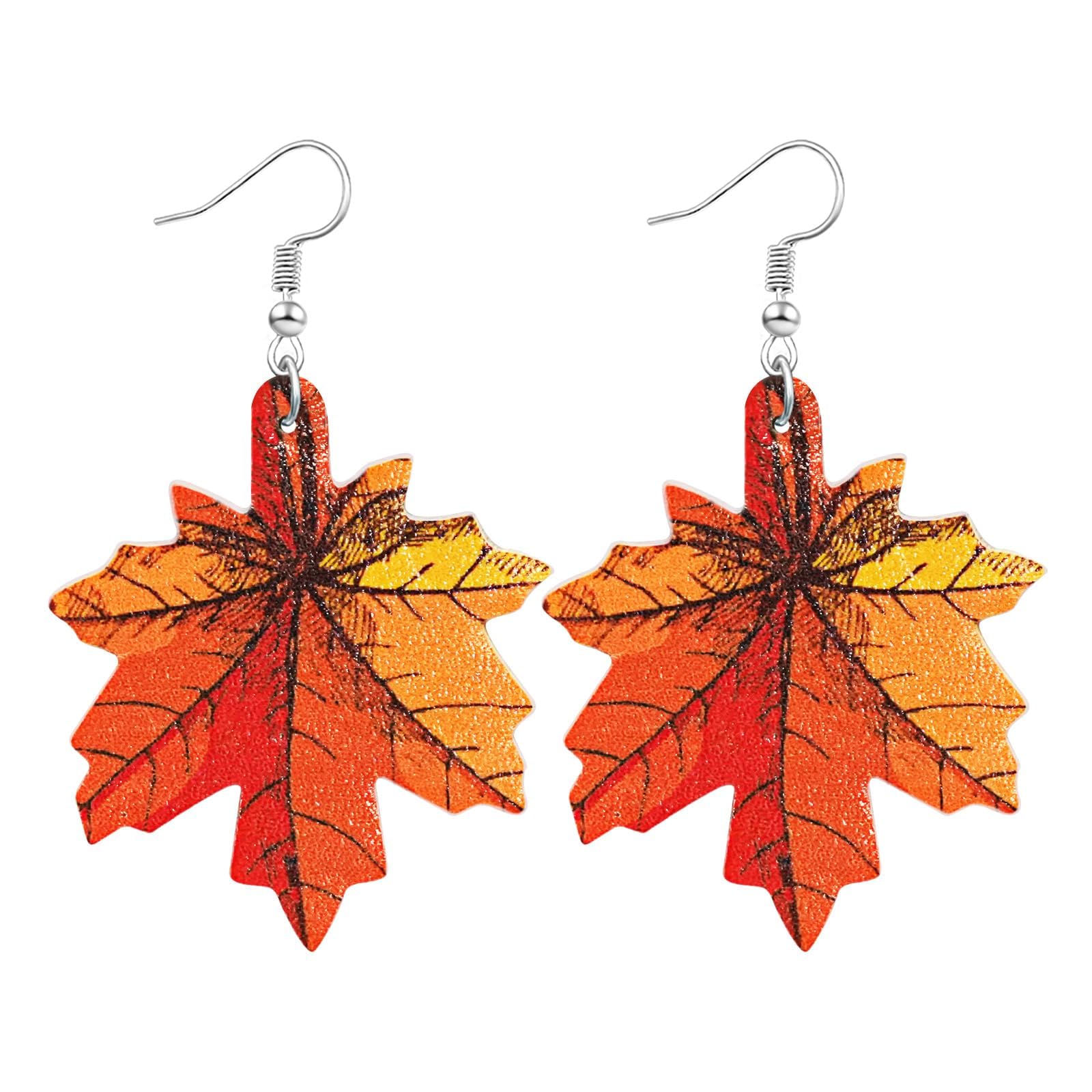 Herbst-Erntedank-Ohrringe für Frauen, Statement-Ohrringe mit Ahornblatt und Kürbis, baumelnde Ohrringes, lustige Tropfenohrringe aus Acryl und Holz, trendiger Landhausstil