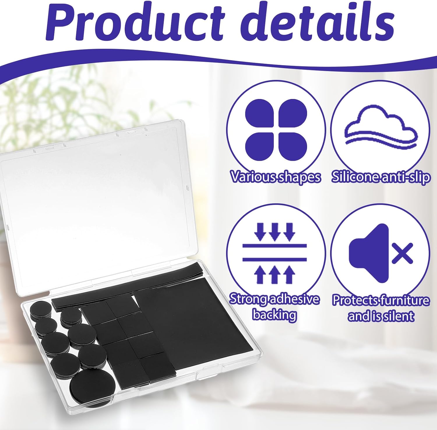 132 PCS Non Slip Self-Adhesive Silicone Cuttable Furniture Pads, Self Stick Non Slip Furniture Pads Anti-Slip Mat Self-Adhesive Set Anti-Sliding Anti-Scratch Rubber Floor Protectors for Appliances