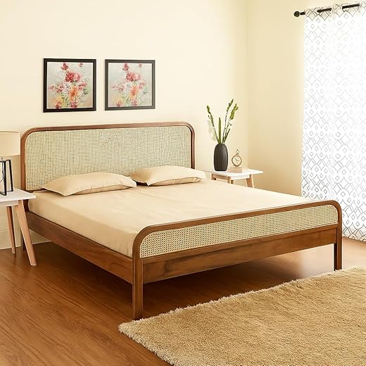 Mango Wood Queen Bed Honey Finish 60 x 78 Inches