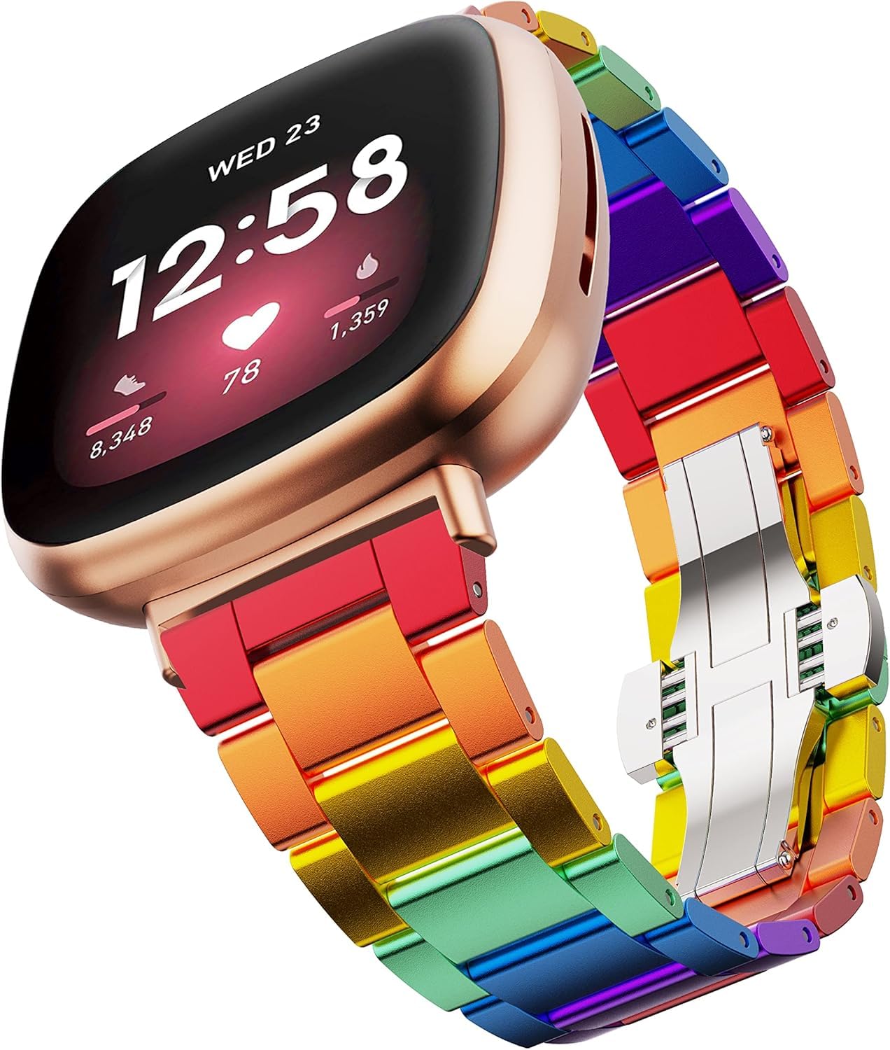 BAIHUIAM Band Compatible with Fitbit Versa 4/Versa 3 Bands Women, Aluminum Metal Band Colorful Replacement Wristband for Fitbit Sense 2/Fitbit Sense,