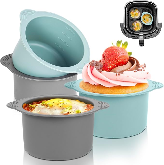 4Pcs Large Ramekins for Air Fryer,Silicone Poached Egg Maker,Baking Cakes Moulds Egg Poached Fried Egg Mould for Air Fryer Accessories,Ramekins Set of 4 Yorkshire Pudding Tin Cases Tray