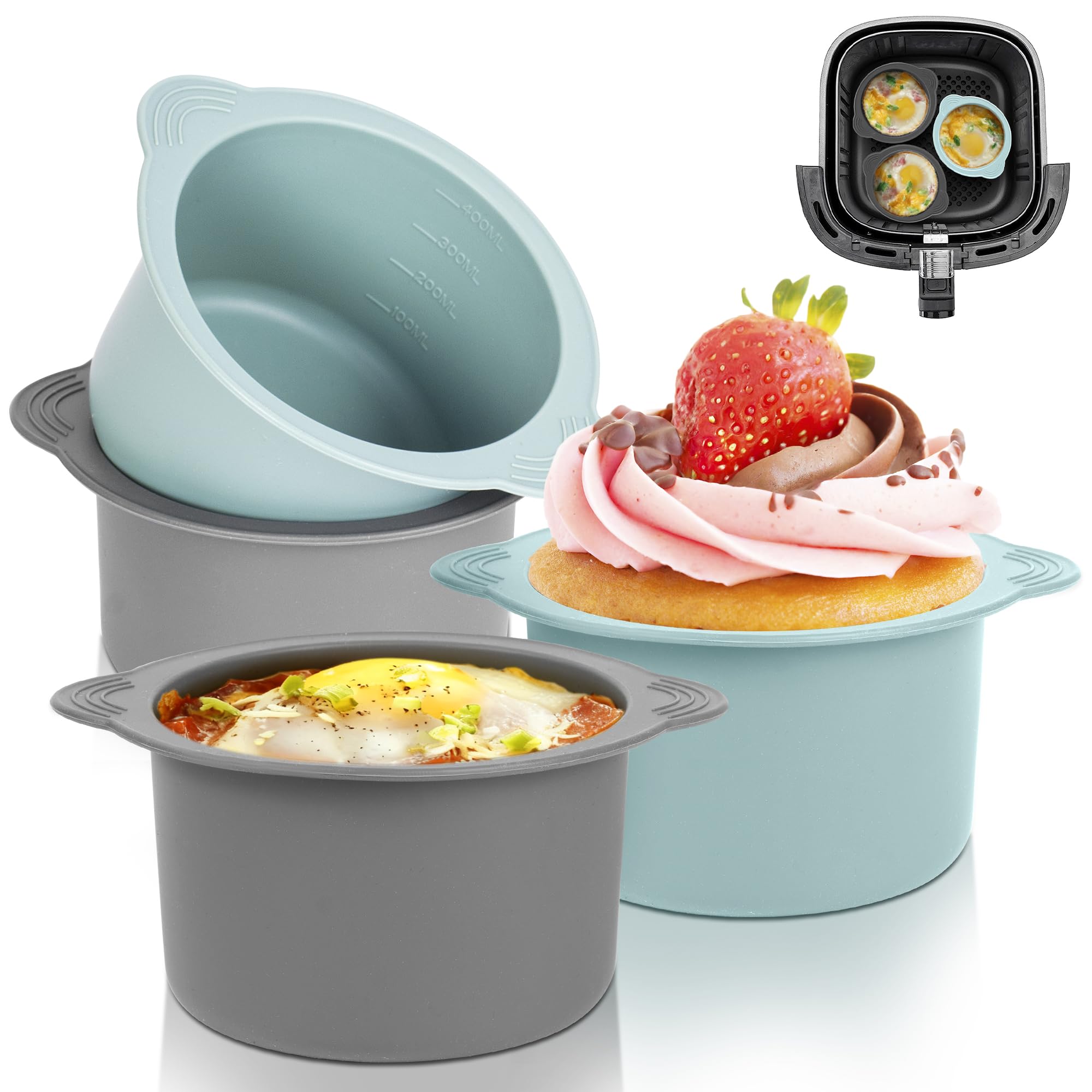 Pietuley 4Pcs Large Ramekins for Air Fryer,Silicone Poached Egg Maker,Baking Cakes Moulds Egg Poached Fried Egg Mould for Air Fryer Accessories,Ramekins Set of 4 Yorkshire Pudding Tin Cases Tray