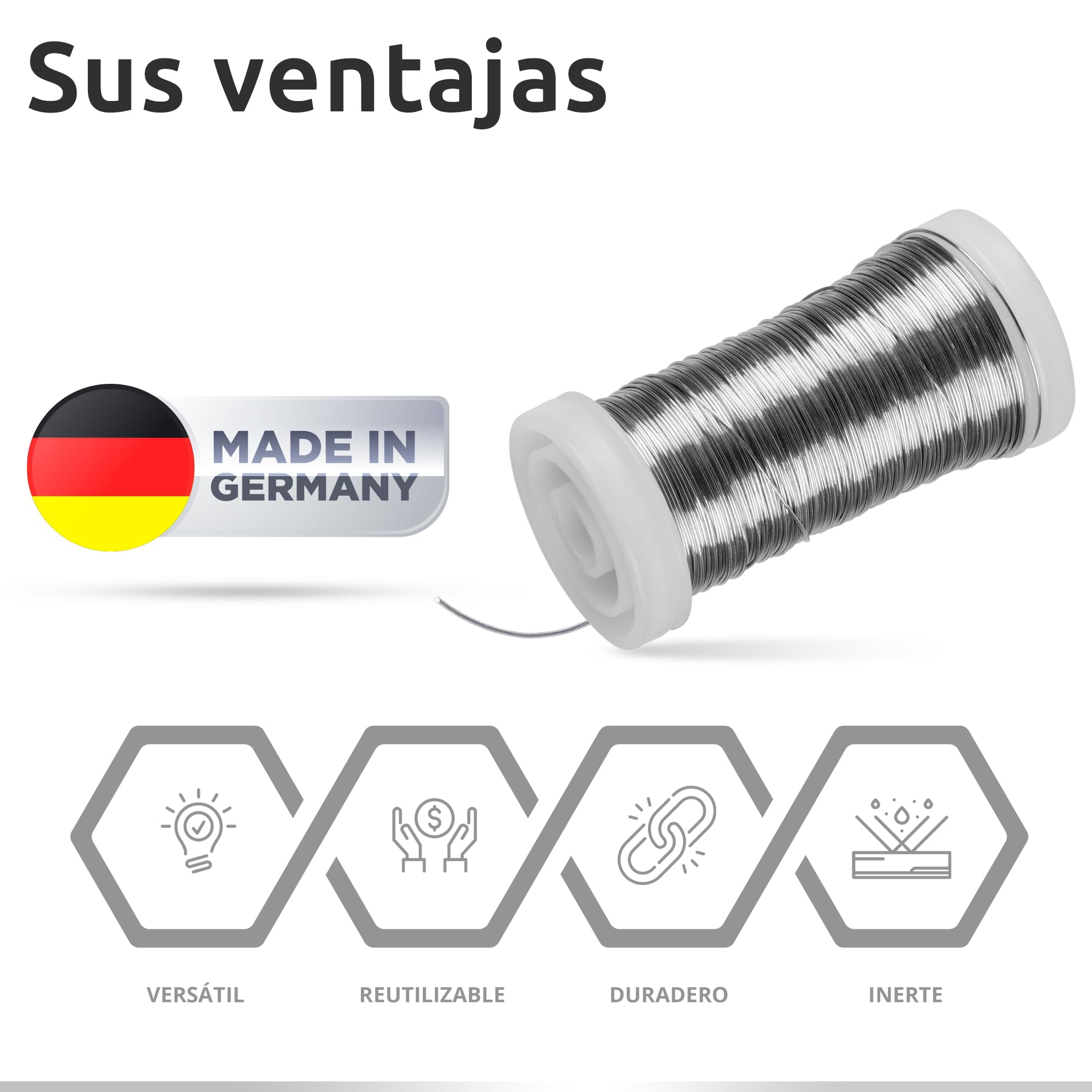 ECENCE Alambre manualidades - 3 rollos 60m Ø 0,35mm - Alambre de mirto recocido de hierro - en color Plata para plantas y floristería - Alambre para atar