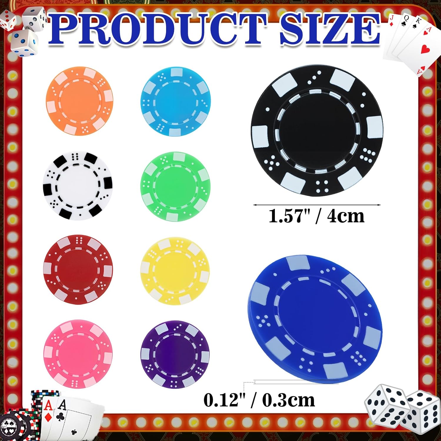 Coopay 500 Pcs Plastic Poker Chips for Texas Hold'em, Blackjack, Poker Chips Set with Dice Striped Edges for Card Board Game, Card Club Late Game Night Home Themed Events Party Supplies