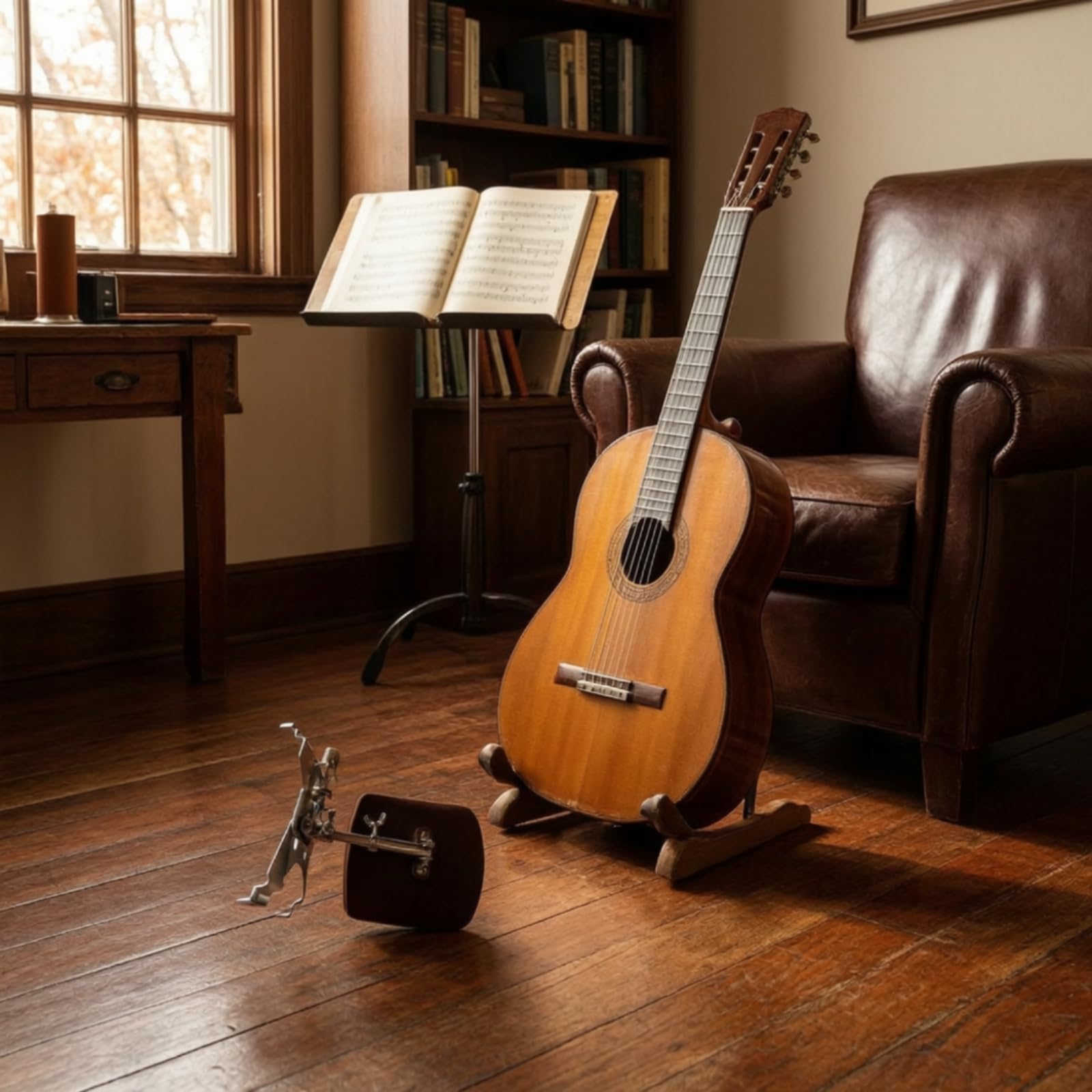 Reggi Chitarra Portatile Reggichitarra Leggero Supporto per Studio, Concerti, Array, Caffè Con Morsetto Argento, Supporto Per Chitarra Classica Con Morsetto Argento