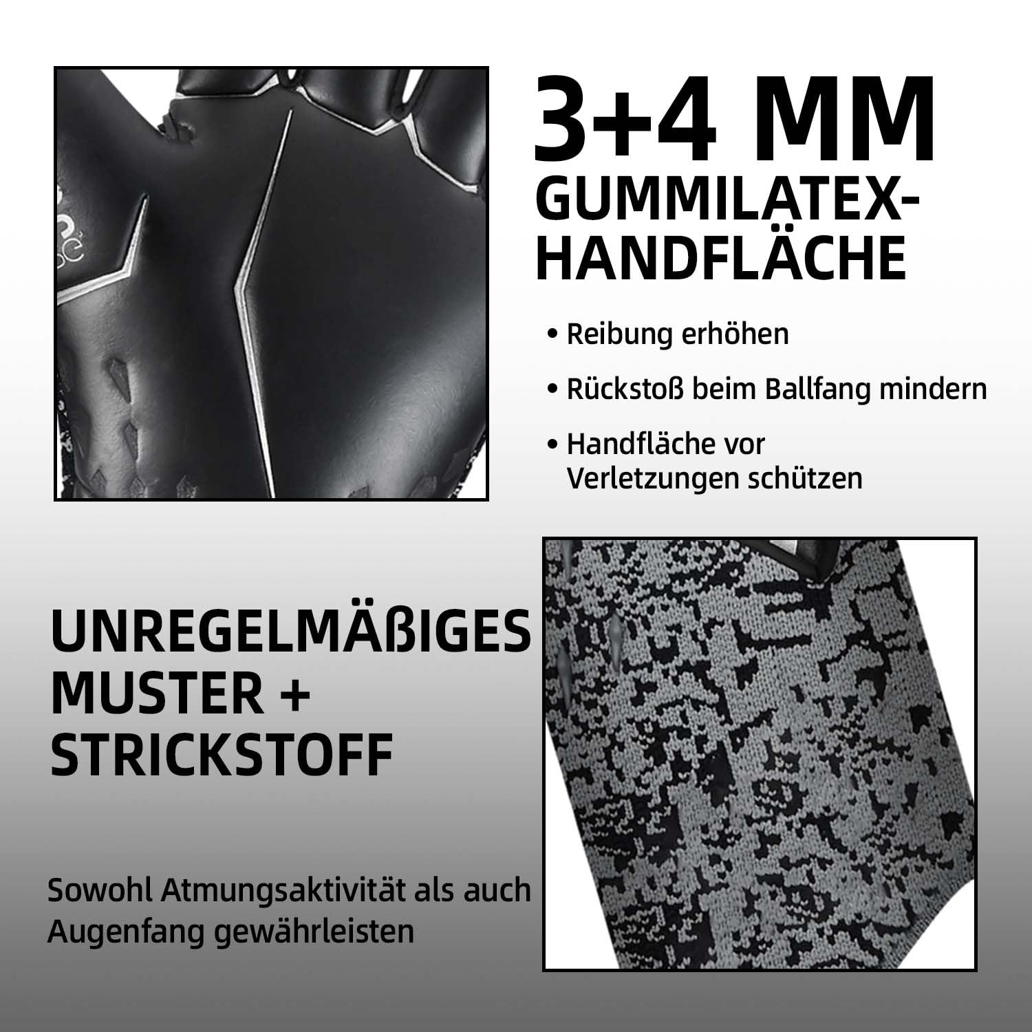 Gants de gardien de but, bonne adhérence - Gants de football pour enfants dans les tailles 6 à 10, récepteurs puissants pour adolescents, adultes, enfants (noir, 8)