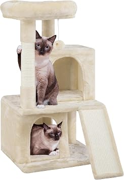Yaheetech 92 cm Cat Tree for Indoor Cats with 2 Condos, Beige