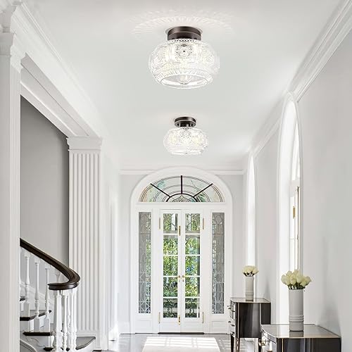 Miniatura 2 de OYKYOHEI Lámpara de techo semiempotrada, lámpara de techo de vidrio globo, bronce aceitado con ribete dorado, iluminación moderna para pasillo,