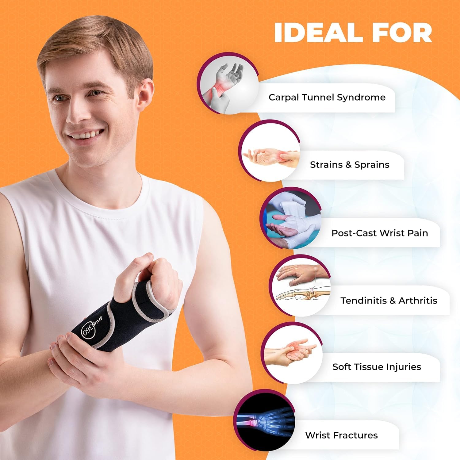 Muñequera con férula – Muñequera ajustable y transpirable para túnel carpiano, tendinitis, artritis, esguinces y fracturas, férula de aluminio extraíble para soporte de muñeca, mano izquierda