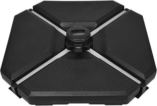 Miniatura 8 de Tangkula Base de sombrilla de patio con desplazamiento en voladizo, 4 unidades, 195 libras, con forma de triángulo, arena y agua, placa base de