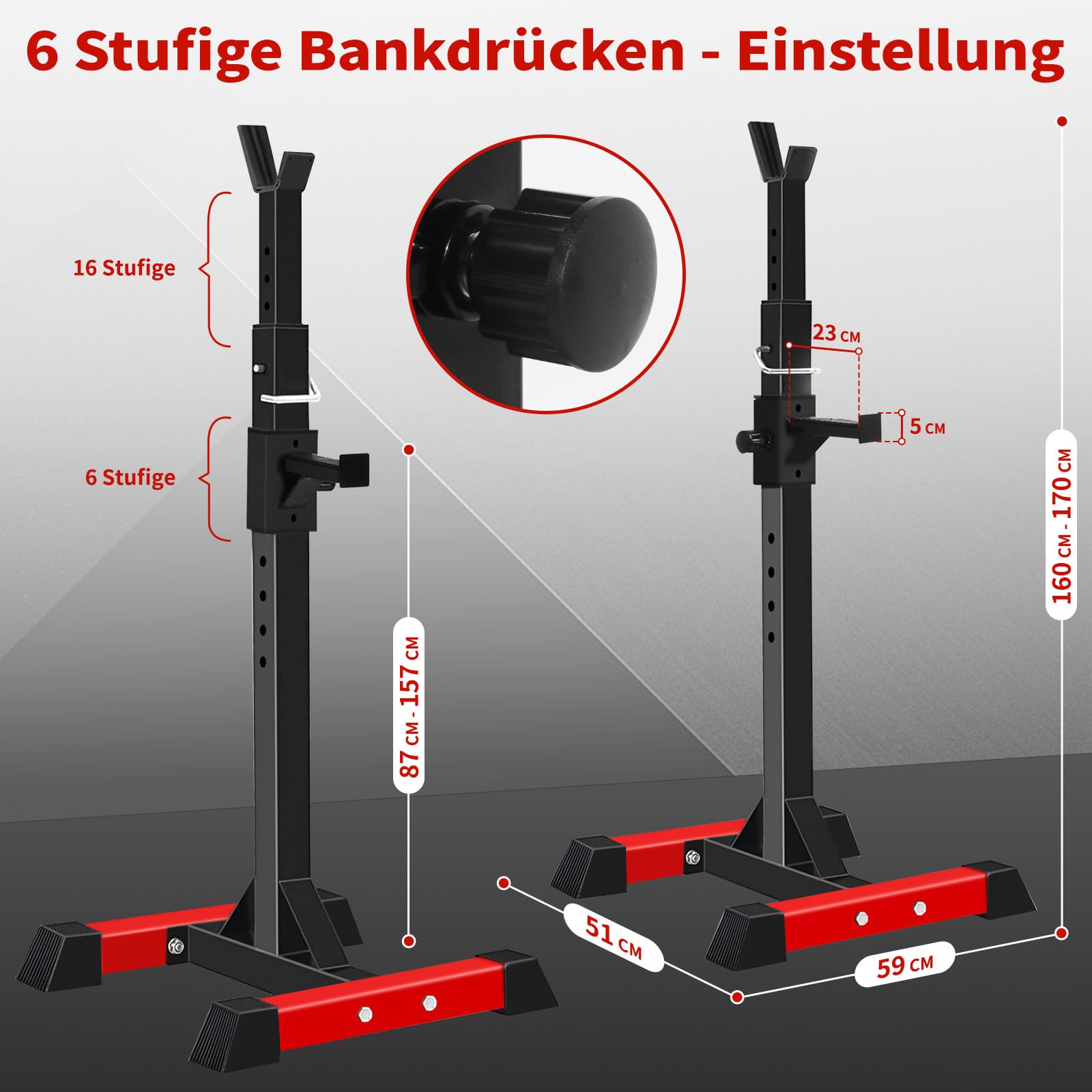 ISE Squat Rack Hantelständer mit 6 Höhenverstellbar Langhantelständer, Langhantelablage 2 Einzelnen Ständern,Max. bis 200KG, Kniebeugenständer, Langhantel Ständer für Sportstudio Zuhause