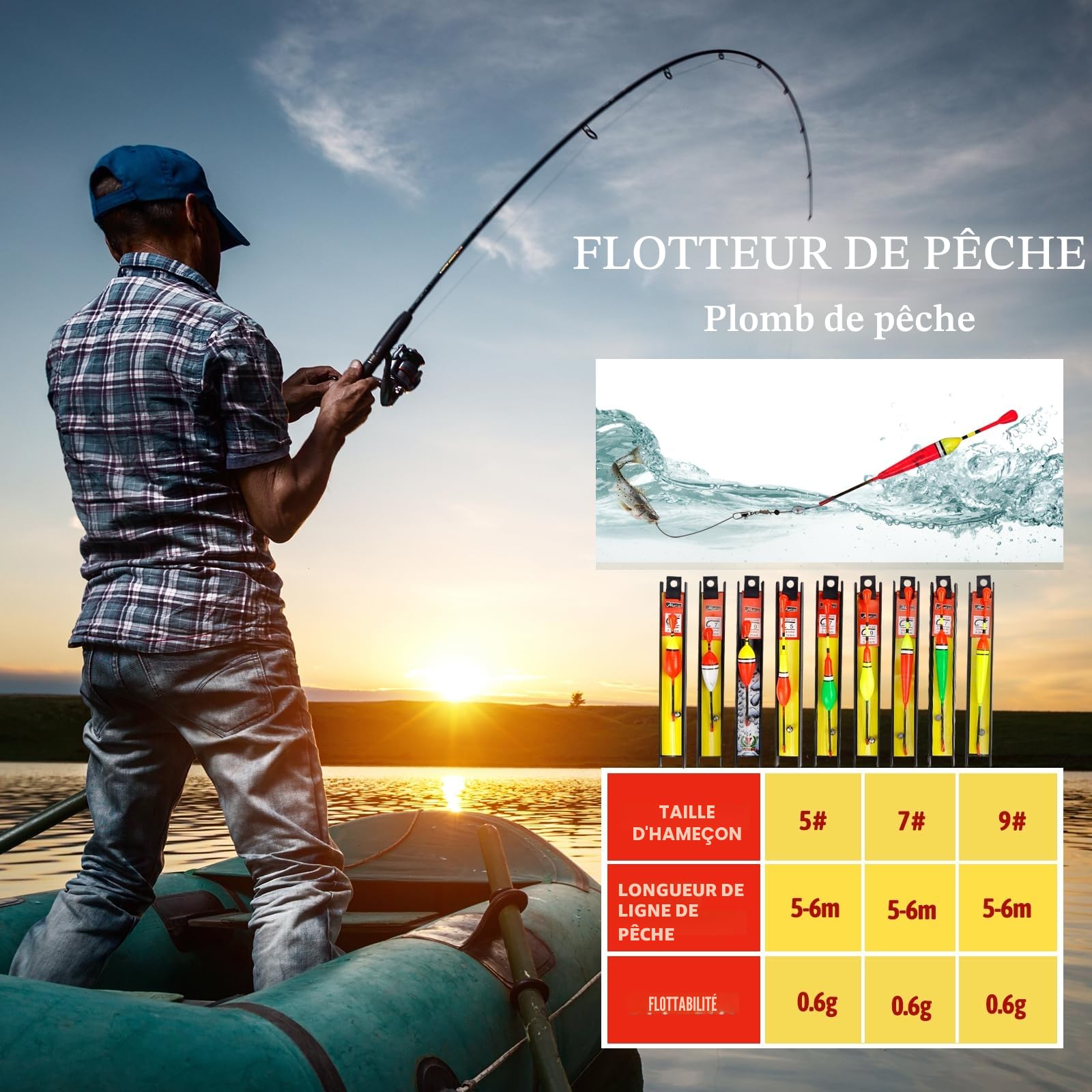 Flotteur Peche 27 pièces Flotteurs de Pêche avec Plomb, Ligne de Pêche et Hameçons, Bouchon Peche Truite pour Poissons Communs, Truites, Anguilles, Sandres(5#, 7#, 9#)