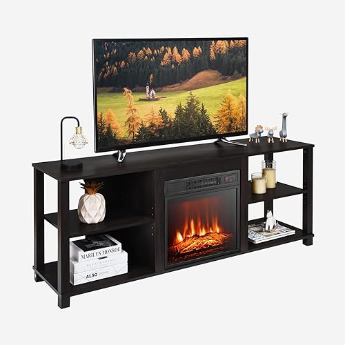 SIMOE Soporte de TV con chimenea de 59 pulgadas, soporte de TV con chimenea eléctrica de 1400 W para TV de hasta 65 pulgadas, chimenea eléctrica