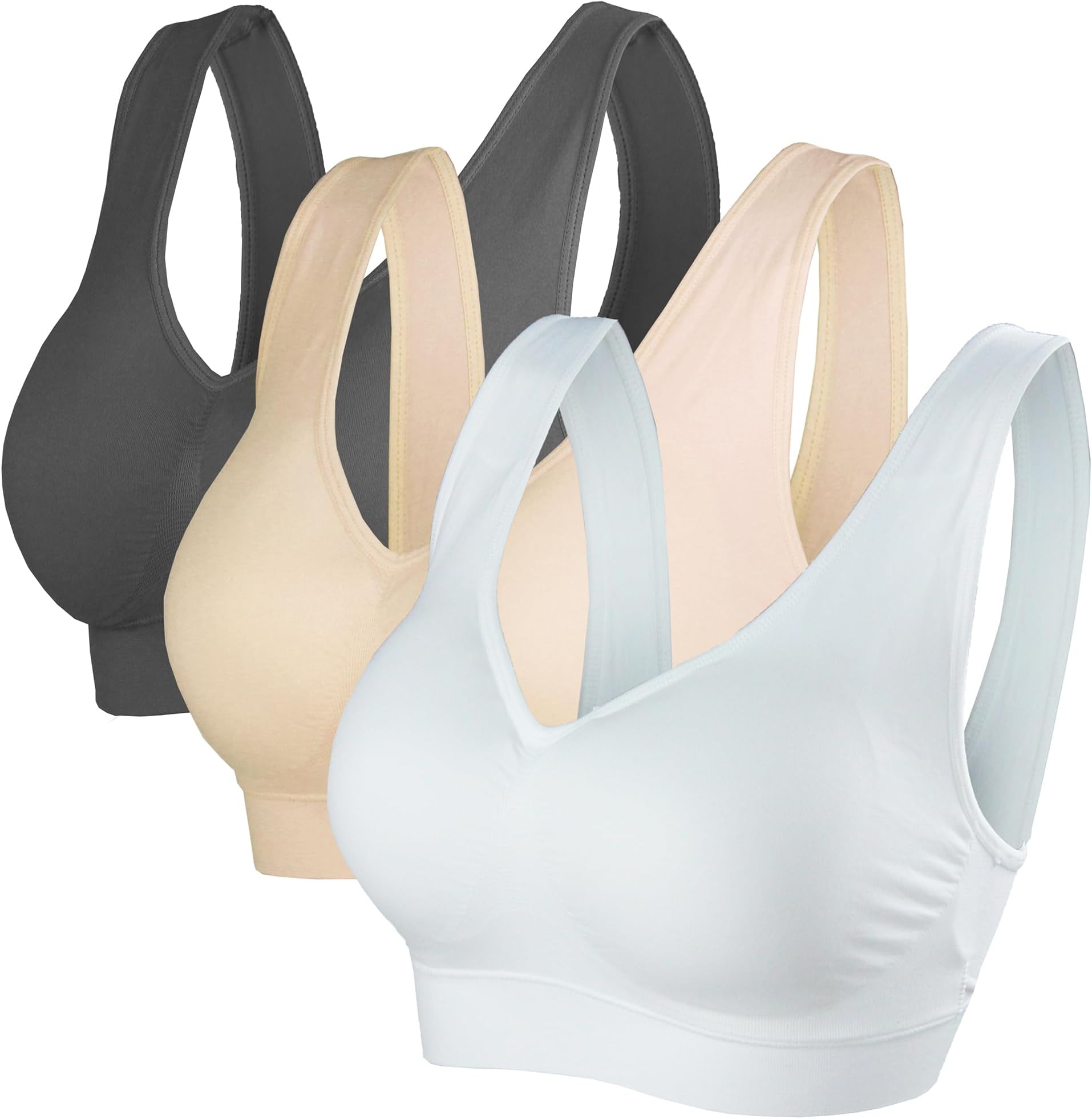 Cabales Women's 3-Pack Seamless Wireless Removable Pads Sports Bra