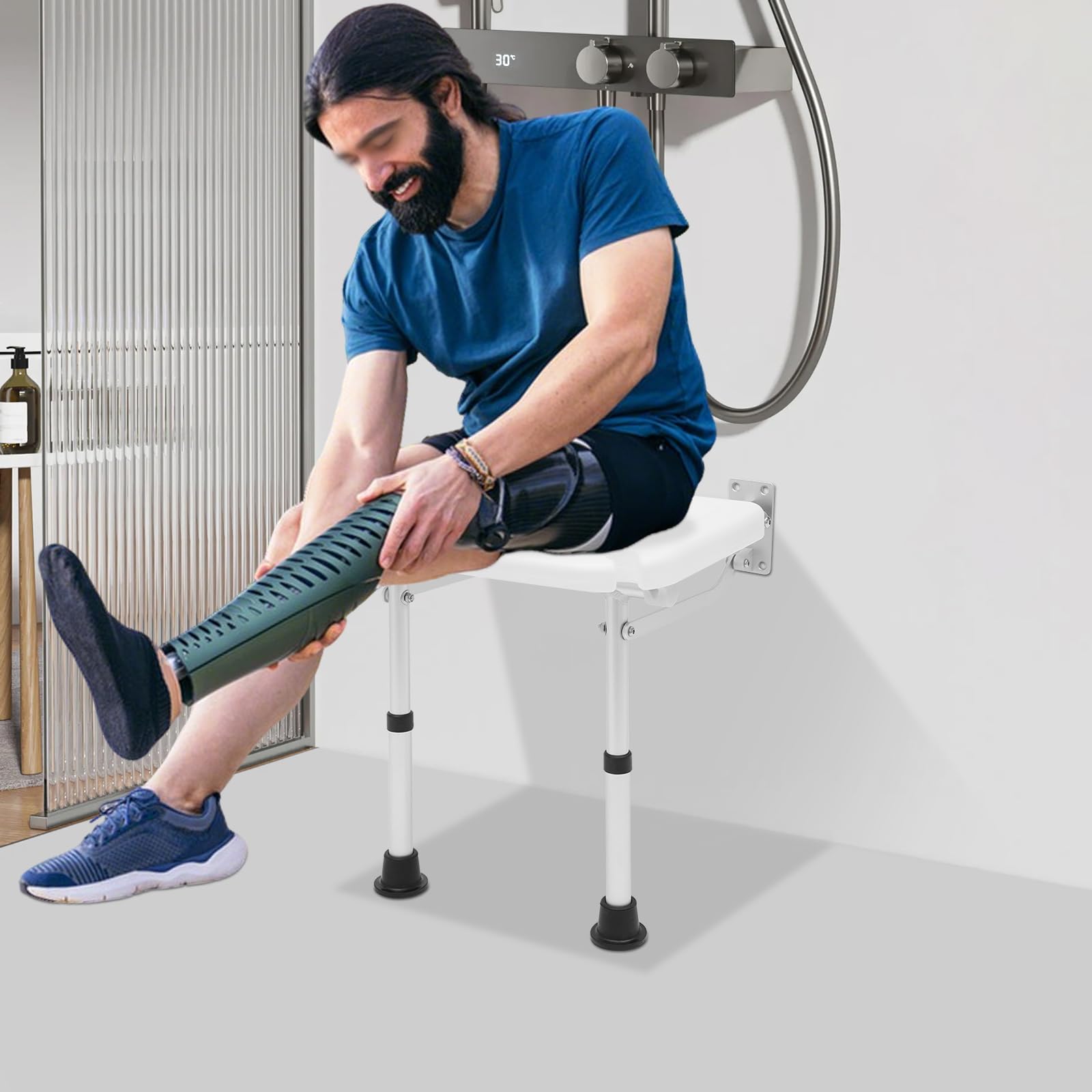 Asiento de ducha plegable, soporte para bañera montado en la pared, altura ajustable, capacidad de carga 100 kg, adecuado para personas mayores, personas con discapacidad y personas con movilidad