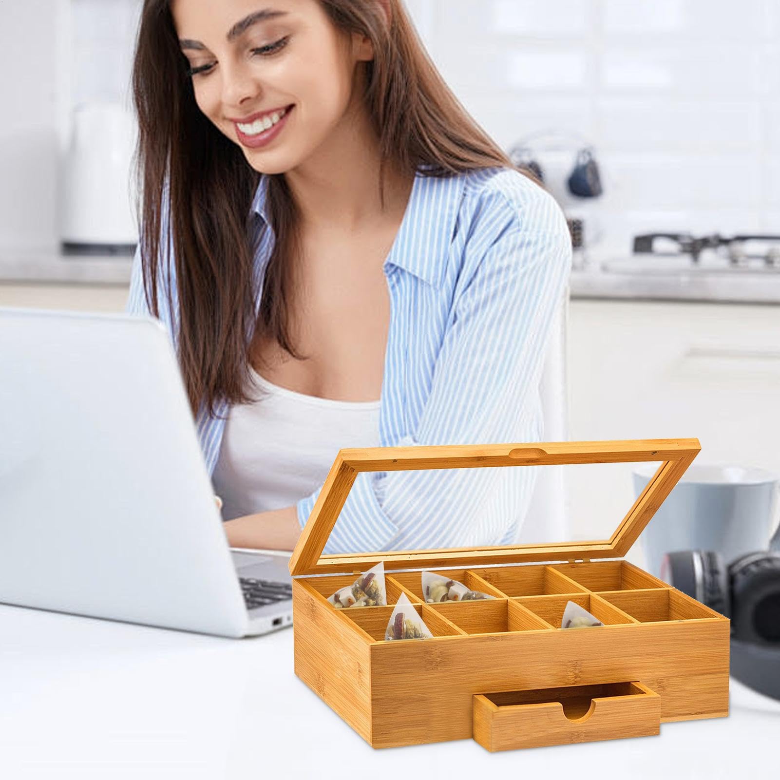 Générique Teebeutel-Aufbewahrungsbox, Teebeutelhalter, Teebeutel-Organizer | aus mit Fächern – Teebeutel – geringes Gewicht aus für Schlafzimmer, Häuser, Wohnzimmer