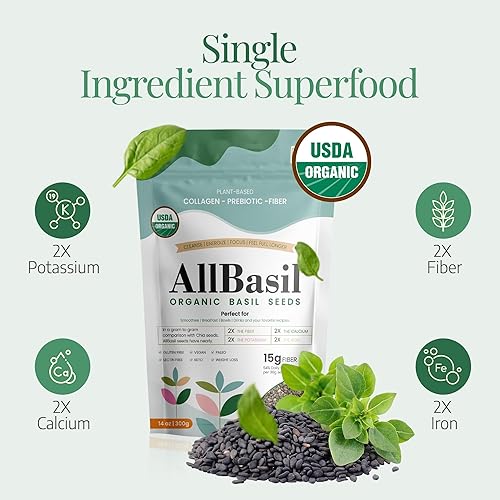 Miniatura 3 de Semillas comestibles de albahaca orgánica USDA de 14 onzas, superalimento rico en fibra, grasas saludables y minerales, apoya la pérdida de peso,