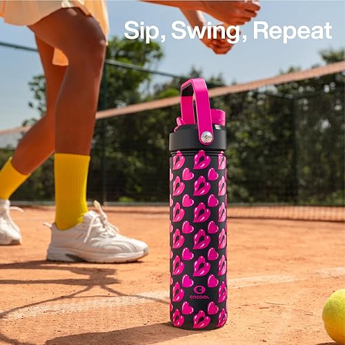 Miniatura 1042 de ENCOOL Botella de agua aislada con popote, de acero inoxidable, a prueba de fugas, sin BPA, al vacío de doble pared que se mantiene fría durante 24